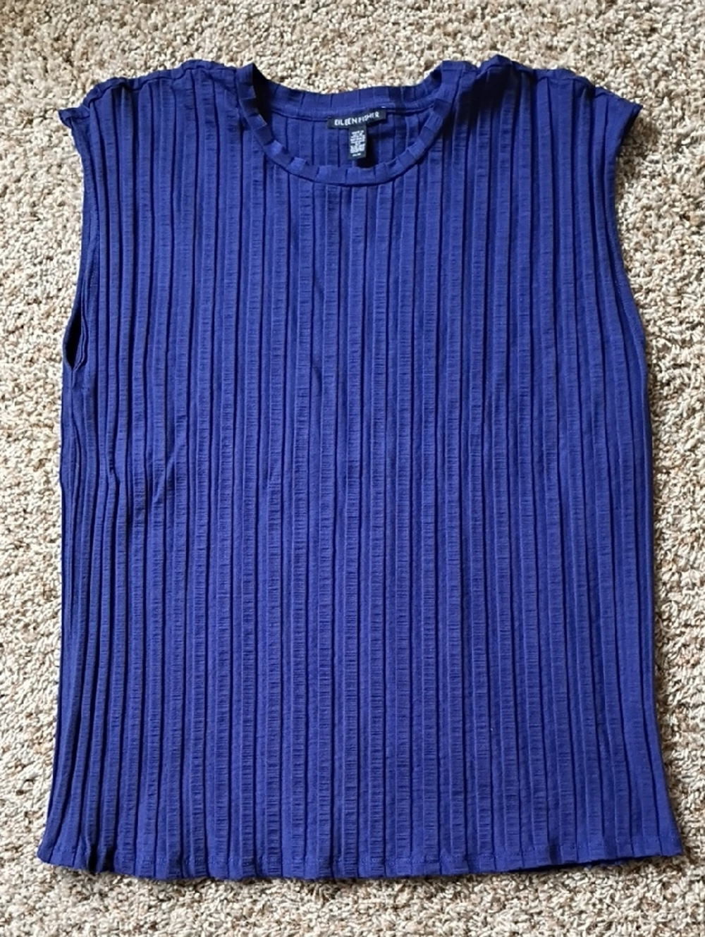 Eileen Fisher Ribbed Sleeveless Tank - Deep Blue